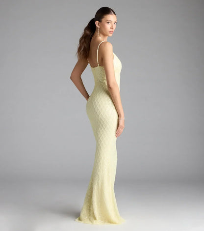 Kaylie V-Neck Bodycon Sequin Bead Formal Dress