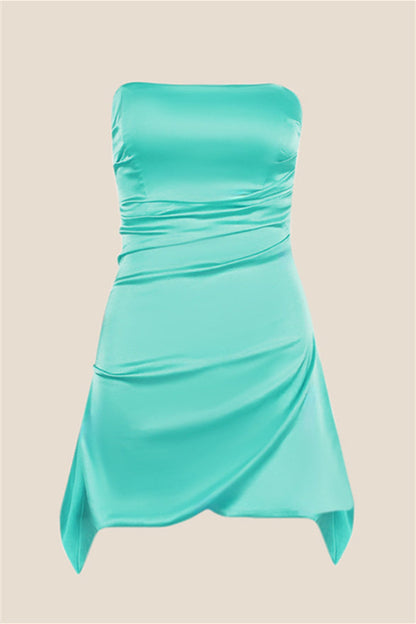 Strapless Grey Ruched Short Homecoming Dress