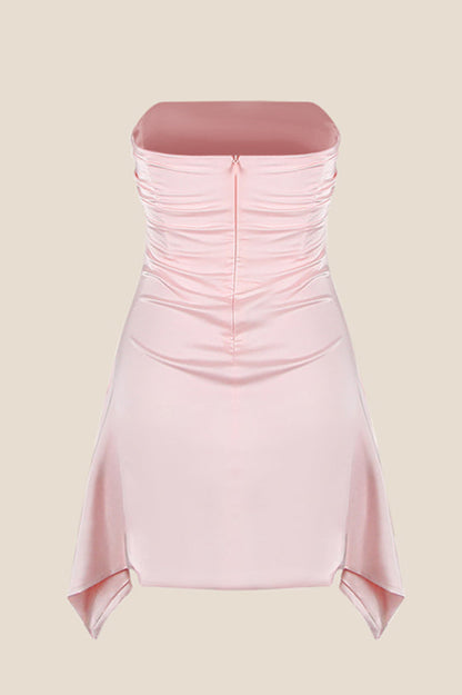Strapless Grey Ruched Short Homecoming Dress