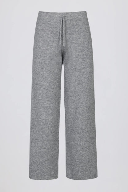 Knit Mid-Rise Wide-Leg Joggers in Grey