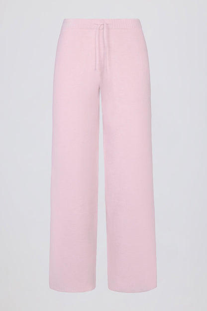 Knit Mid-Rise Wide-Leg Joggers in Soft Pink