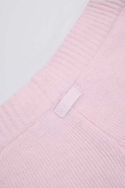 Knit Mid-Rise Wide-Leg Joggers in Soft Pink