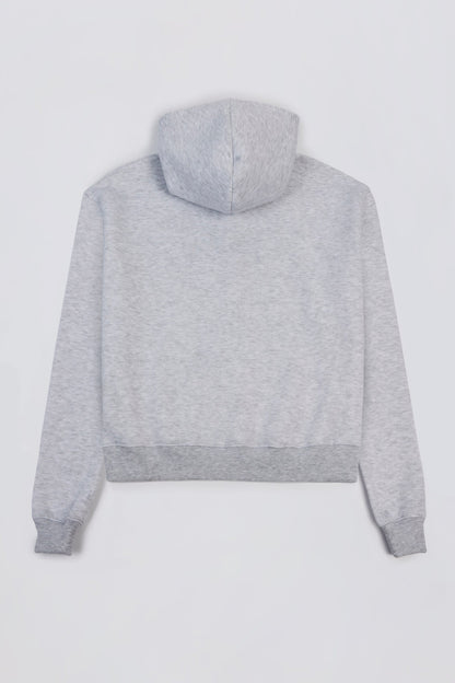 Embroidered Oversized Hoodie in Grey Marl