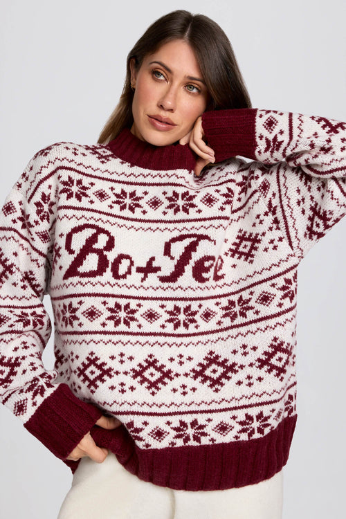 Jacquard-Knit Oversized Jumper in Crimson Red