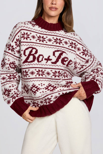 Jacquard-Knit Oversized Jumper in Crimson Red