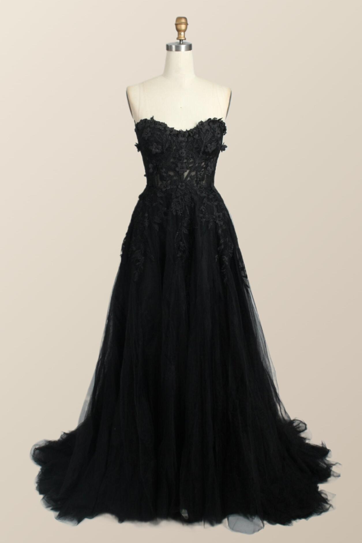 Light Blue Floral Embroidery Strapless A-line Formal Dress