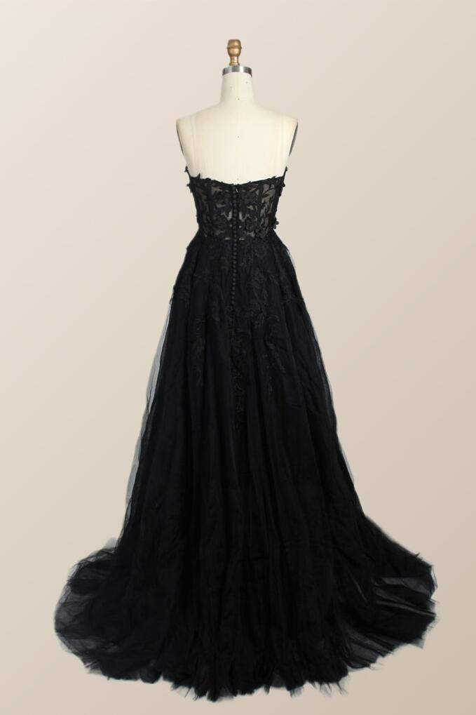 Light Blue Floral Embroidery Strapless A-line Formal Dress