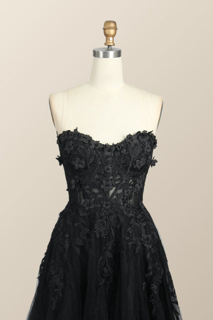 Light Blue Floral Embroidery Strapless A-line Formal Dress