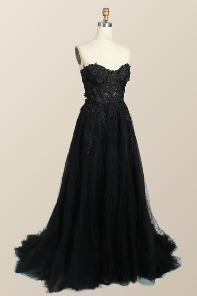 Light Blue Floral Embroidery Strapless A-line Formal Dress