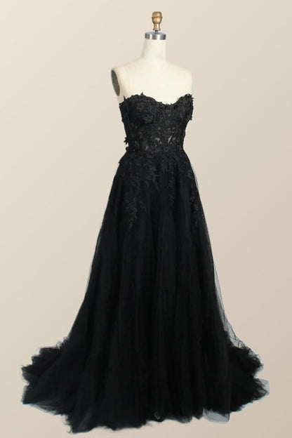 Light Blue Floral Embroidery Strapless A-line Formal Dress