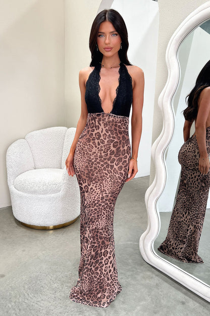Whittaker Lace Bust Maxi Dress - Leopard
