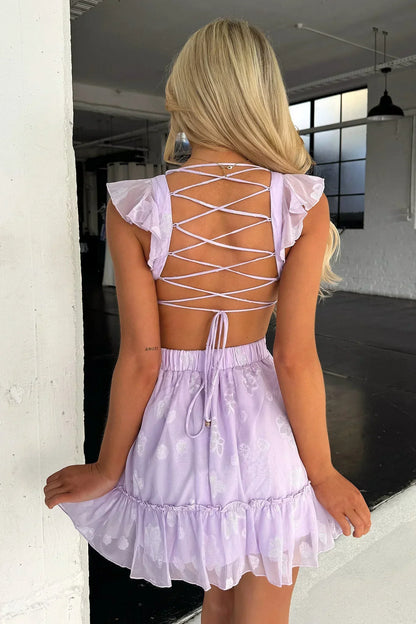 Deborah Cut Out Mini Dress - Lilac