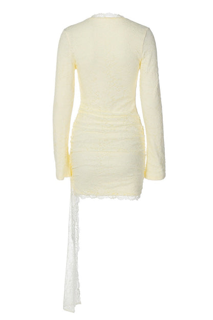 Long Sleeves Yellow Lace Tight Dress