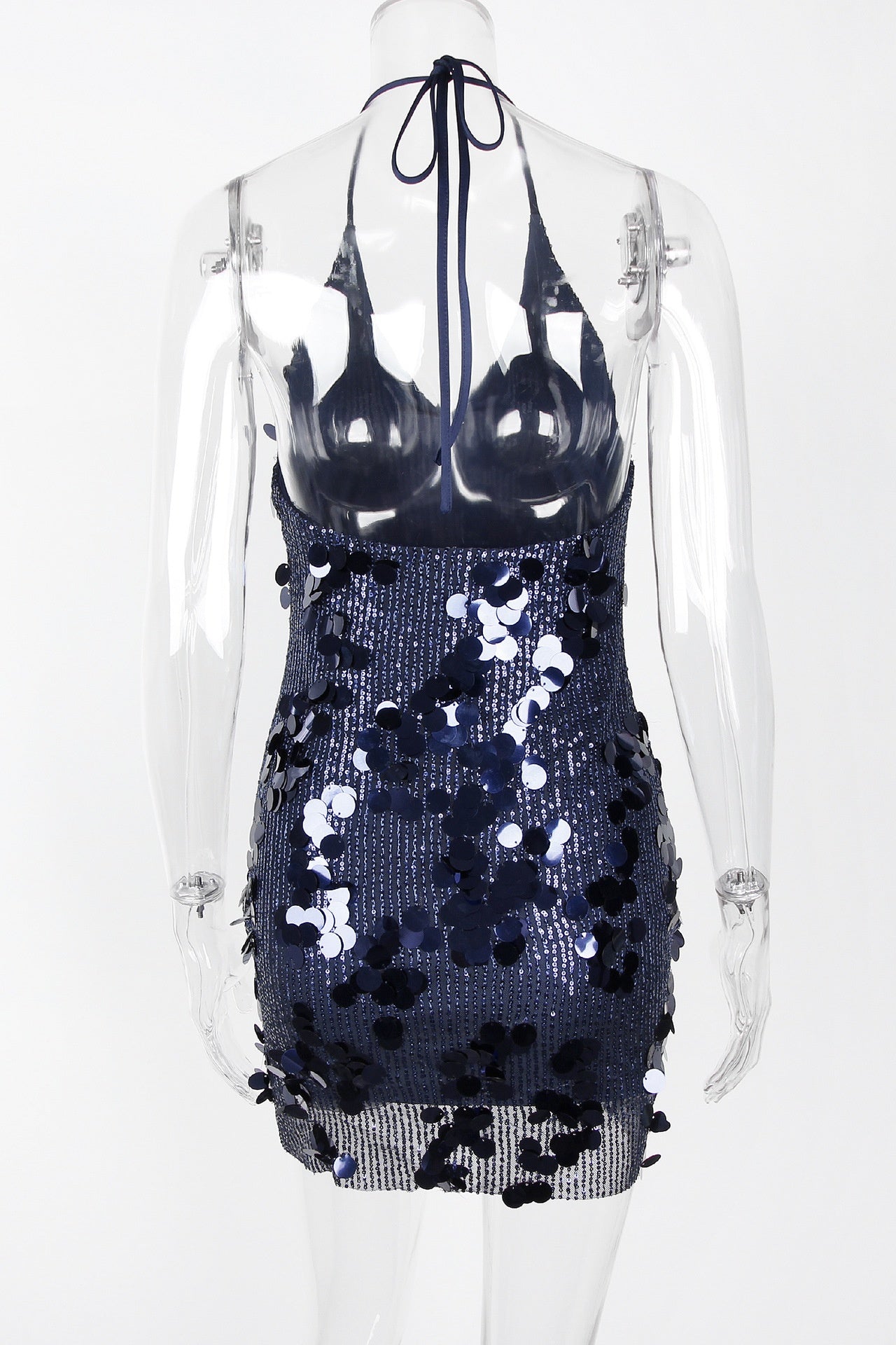 Halter Navy Blue Sequin Tight Short Dress