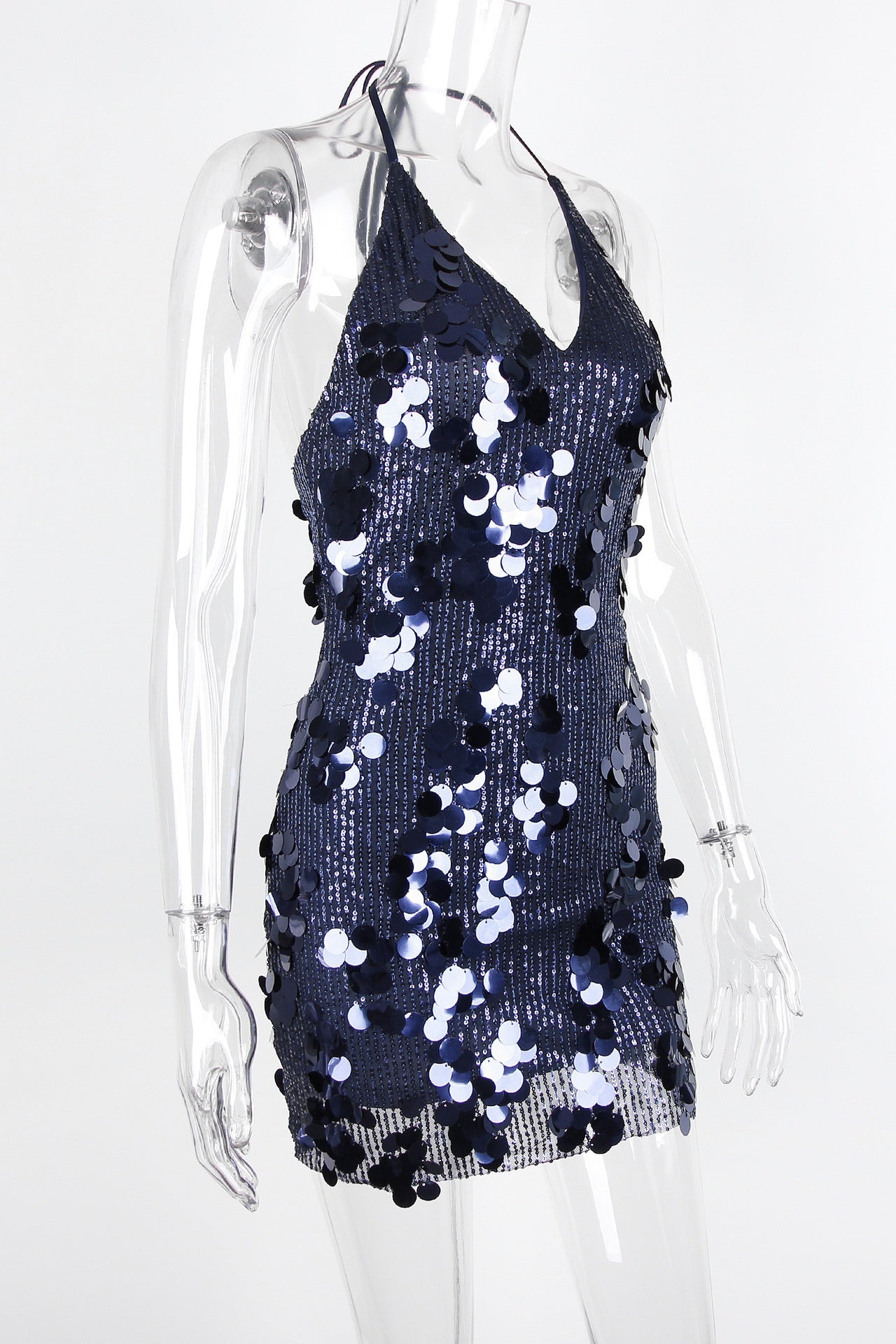 Halter Navy Blue Sequin Tight Short Dress