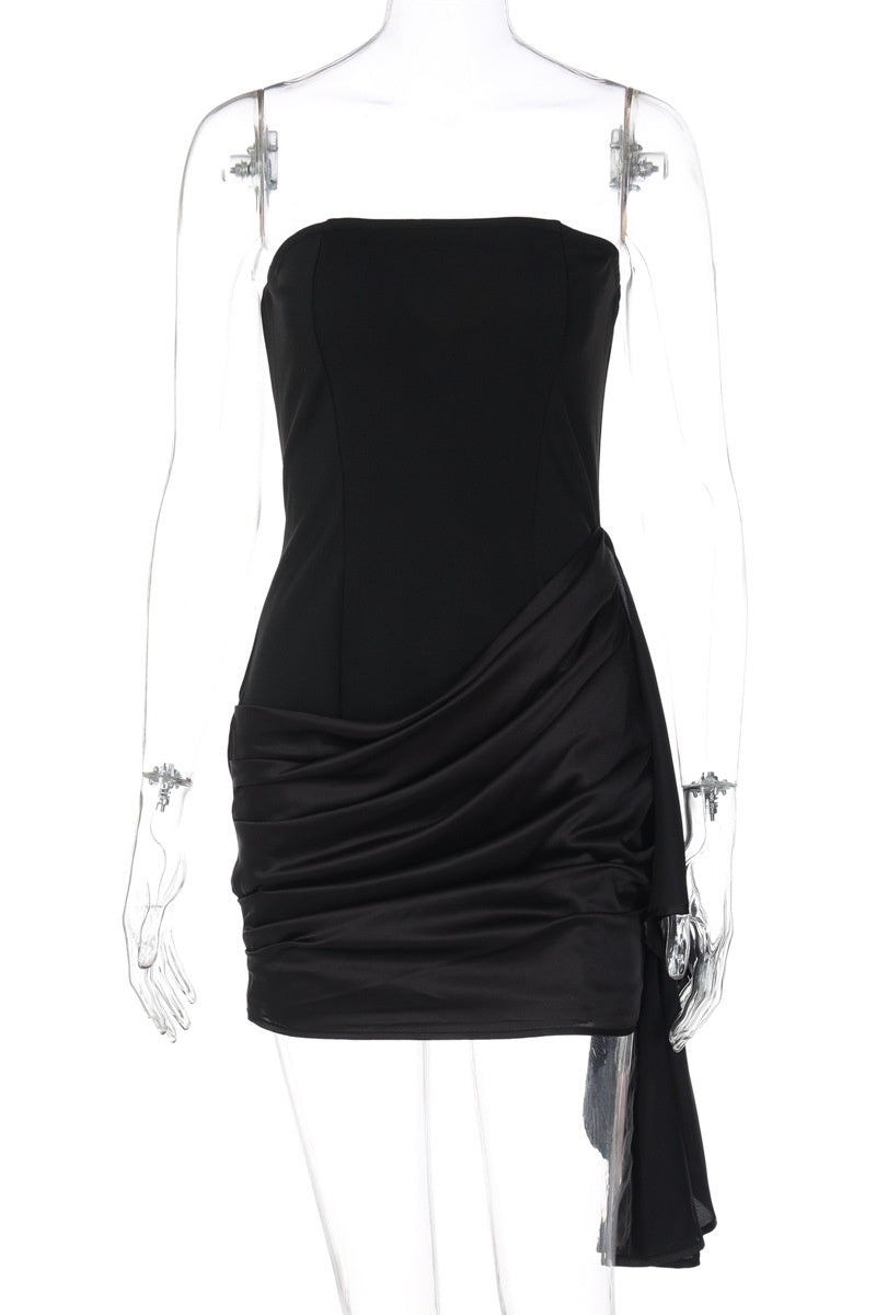 Nude Tight Ruched Side Train Short Dress