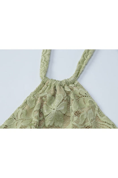 Halter Sage Green Lace Tight Dress with Train