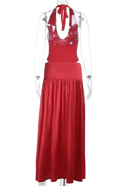 Halter Red Cutouts Long Maxi Dress