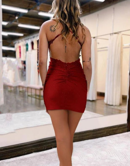Dark Green Spaghetti Straps Cross Back Bodycon Short Mini Party Dresses