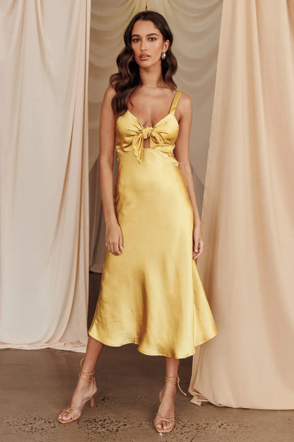 Perfect Day Satin Midi Dress Mustard