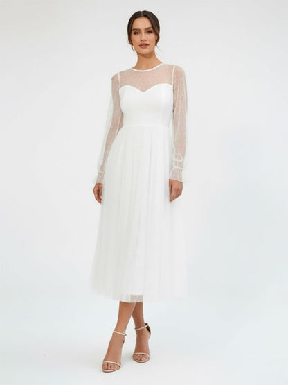 Elegant A-Line Long Sleeve Tea Length Wedding Dresses