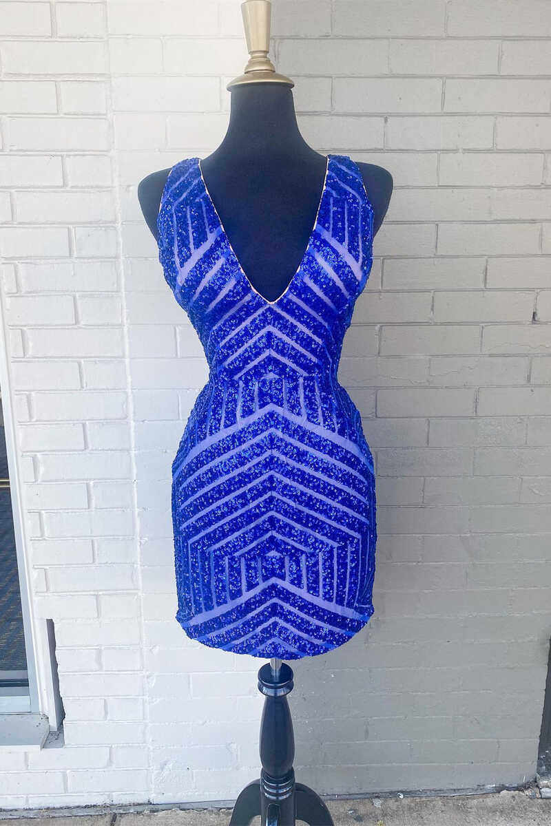 Fuchsia Short Bodycon Stripes Mini Party Dresses with Sequins