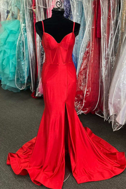 Fuchsia Satin Simple Mermaid Prom Dress