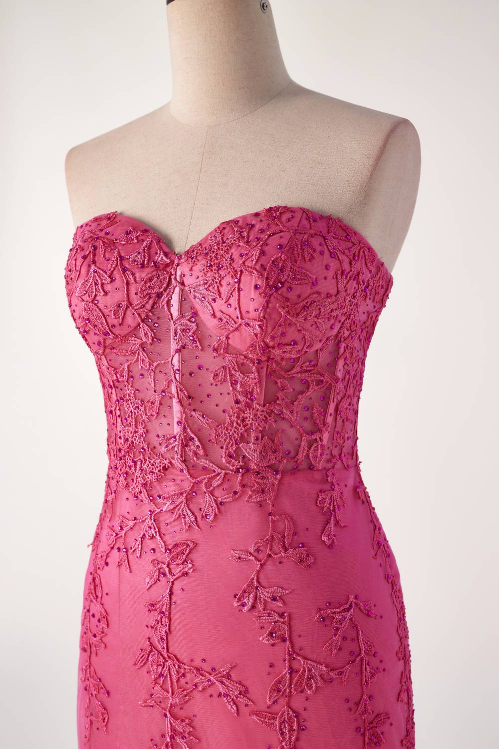 Hot Pink Lace Appliques Mermaid Long Formal Gown