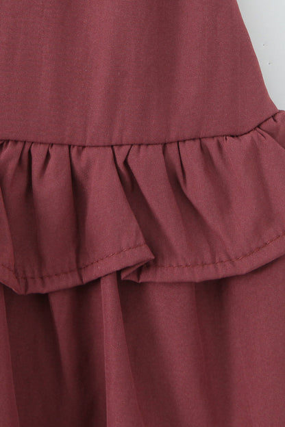 Halter Wine Red Ruffle A-line Short Dress