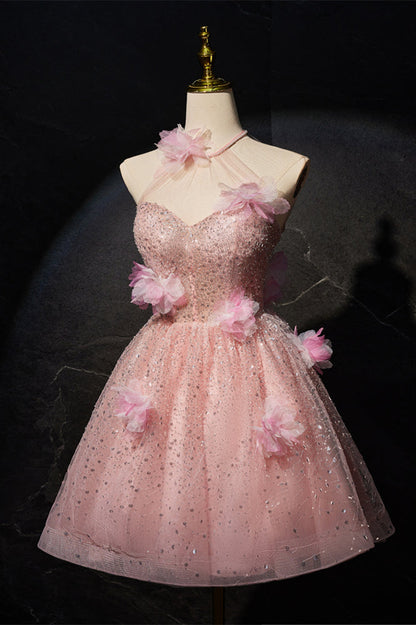 Halter Neck Blush Pink Tulle Dress