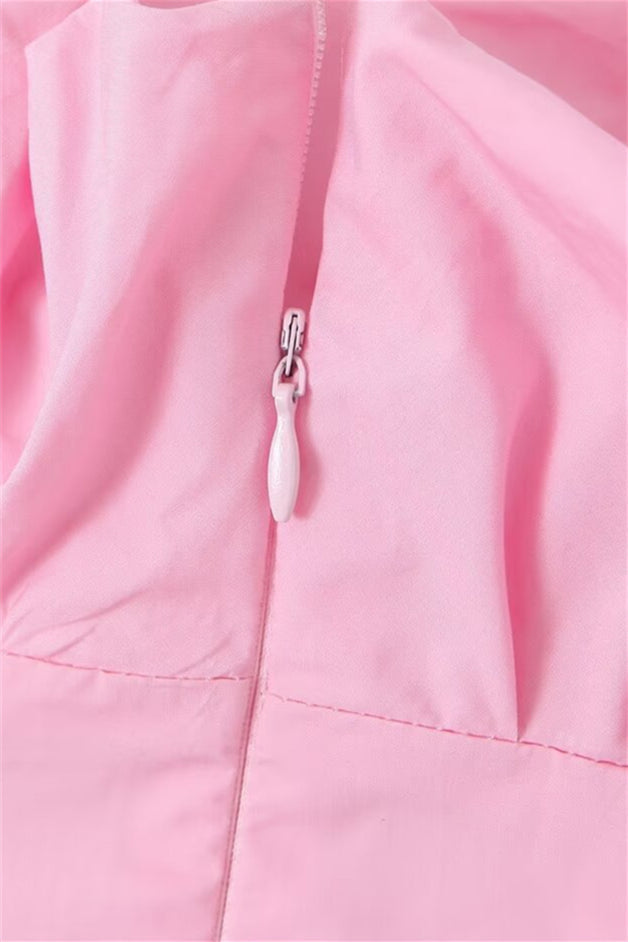 High Waist Pink Ruched Short Summer Dress