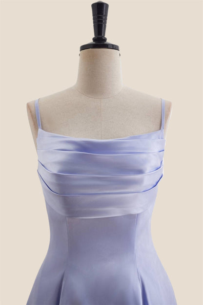 Light Blue Satin Short Dress with Back Bow