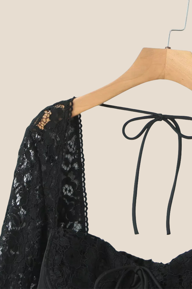 Long Sleeves Black Lace Mini Party Dress