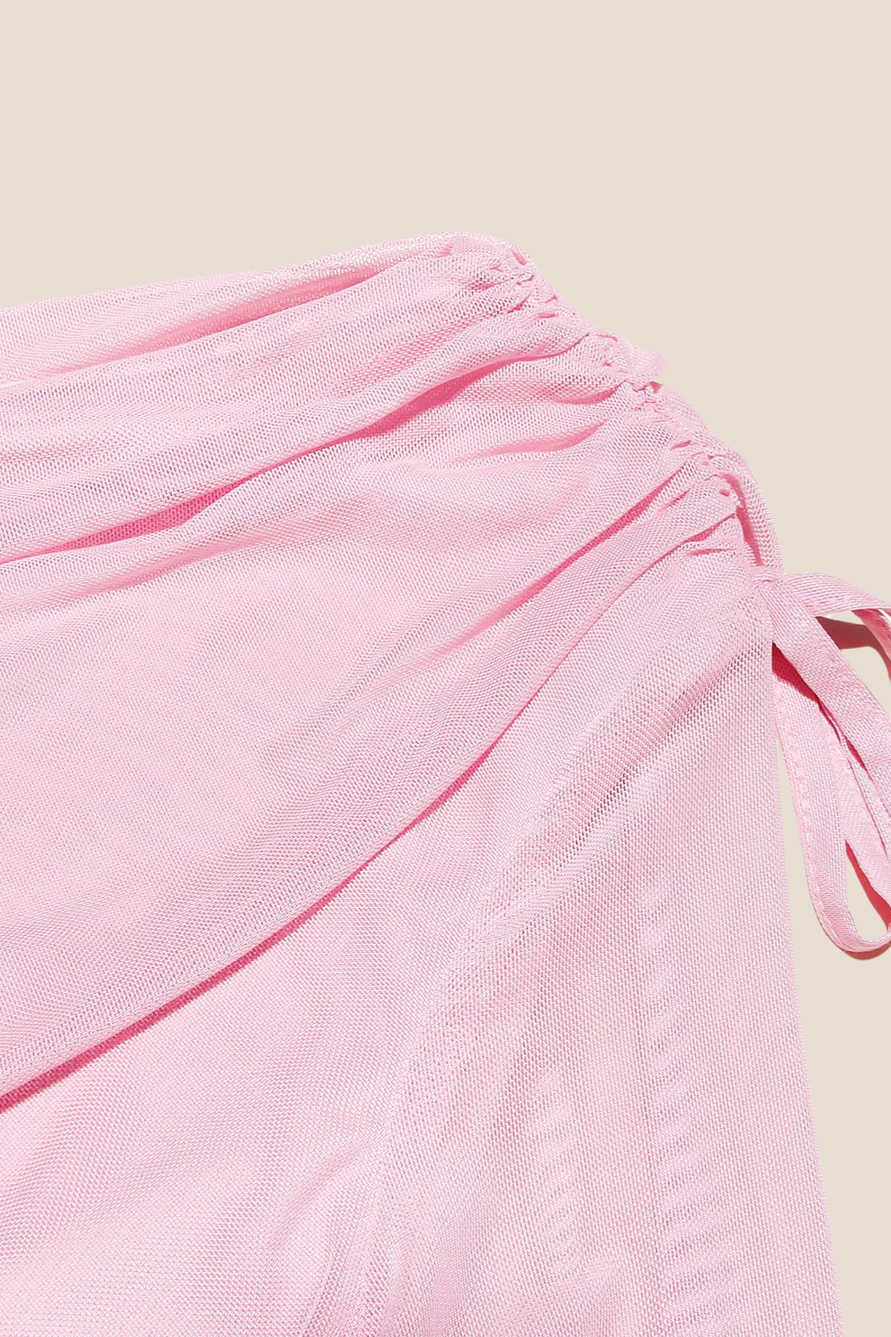 Long Sleeves Pink Ruched Long Dress with Slit