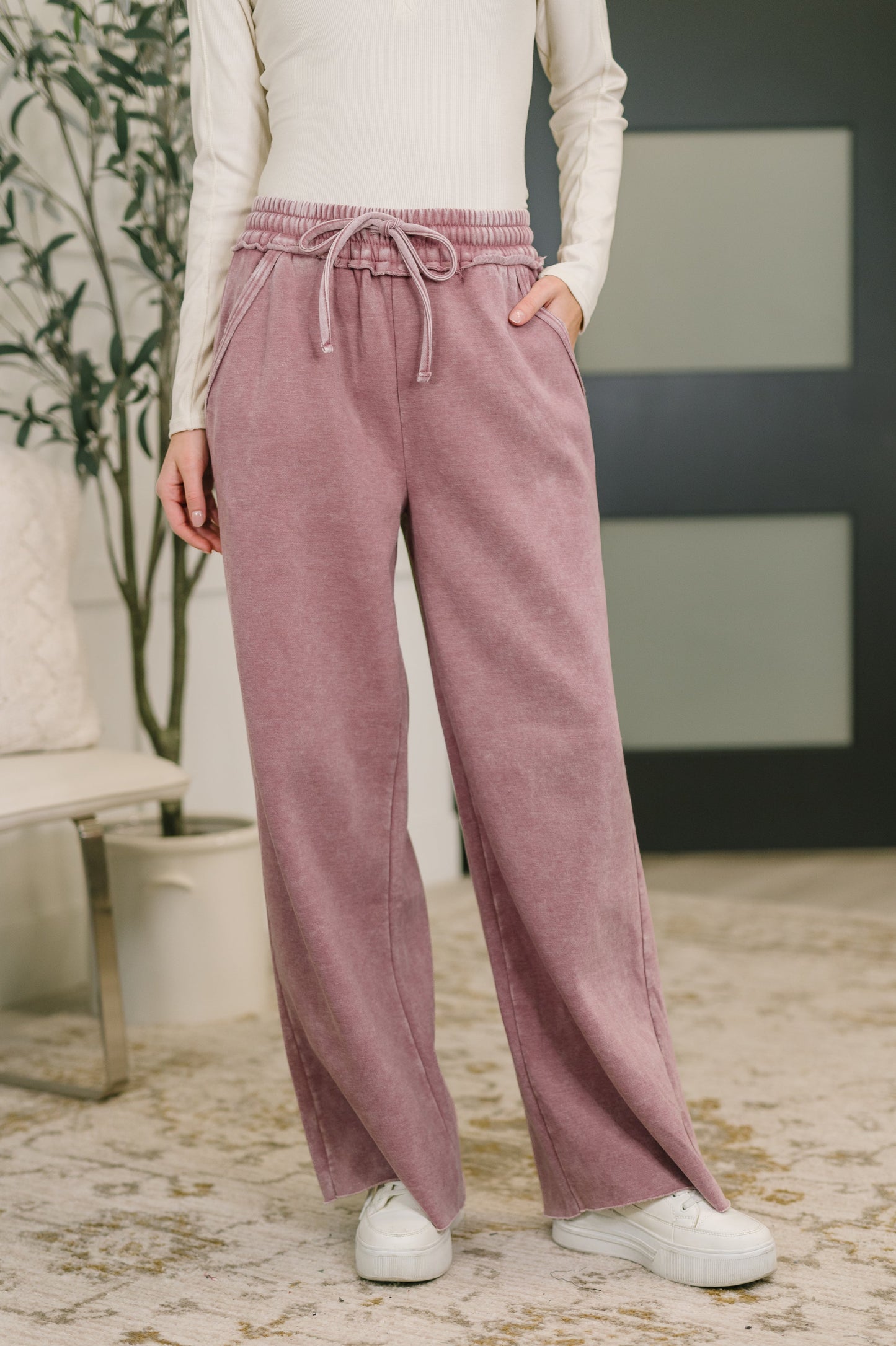 Hazel Blues® |  Nights Like This High Waist Palazzo Sweats in Light Rose