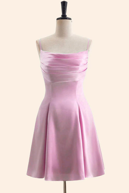 Light Blue Satin Short Dress with Back Bow