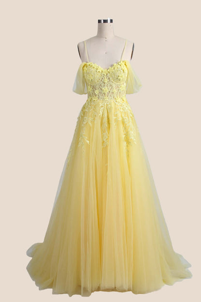 Light Blue Floral Embroidery Strapless A-line Formal Dress