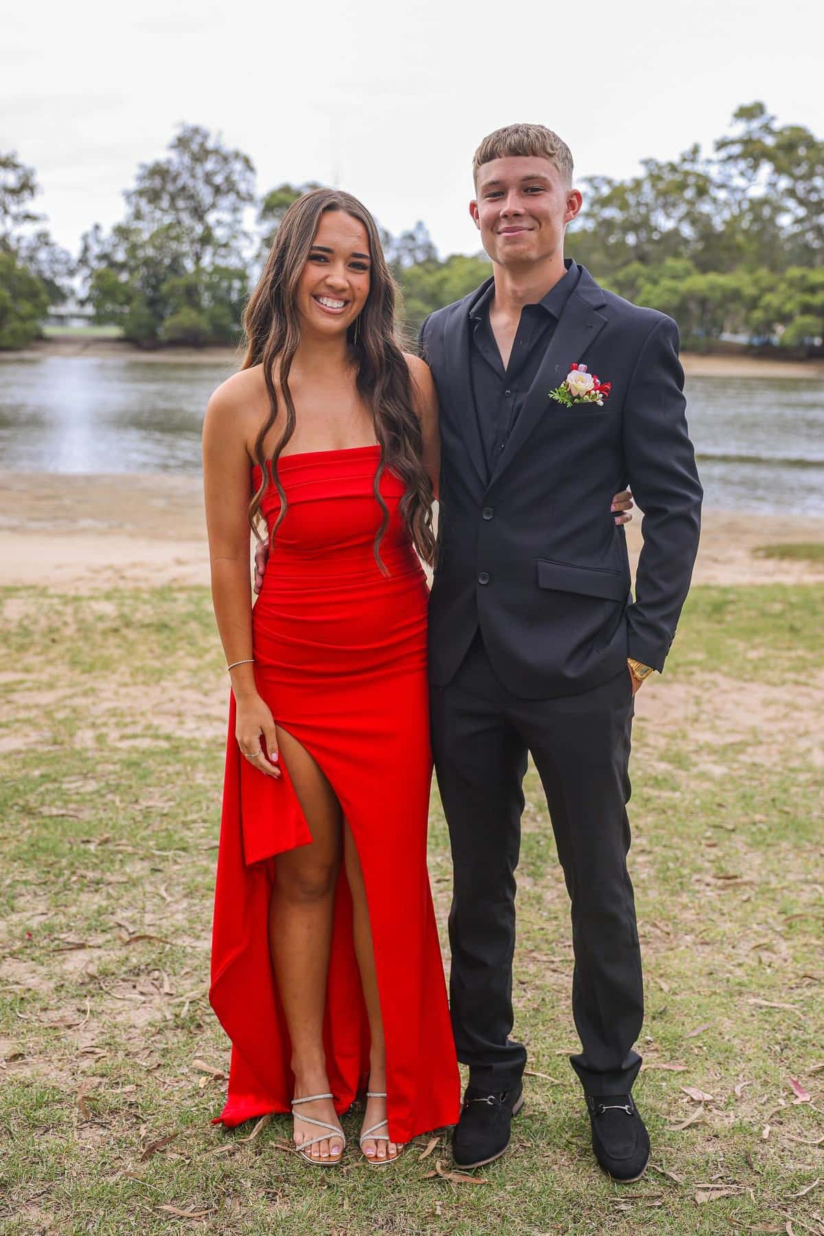 Strapless Burgundy Pleated Long Dress with Slit