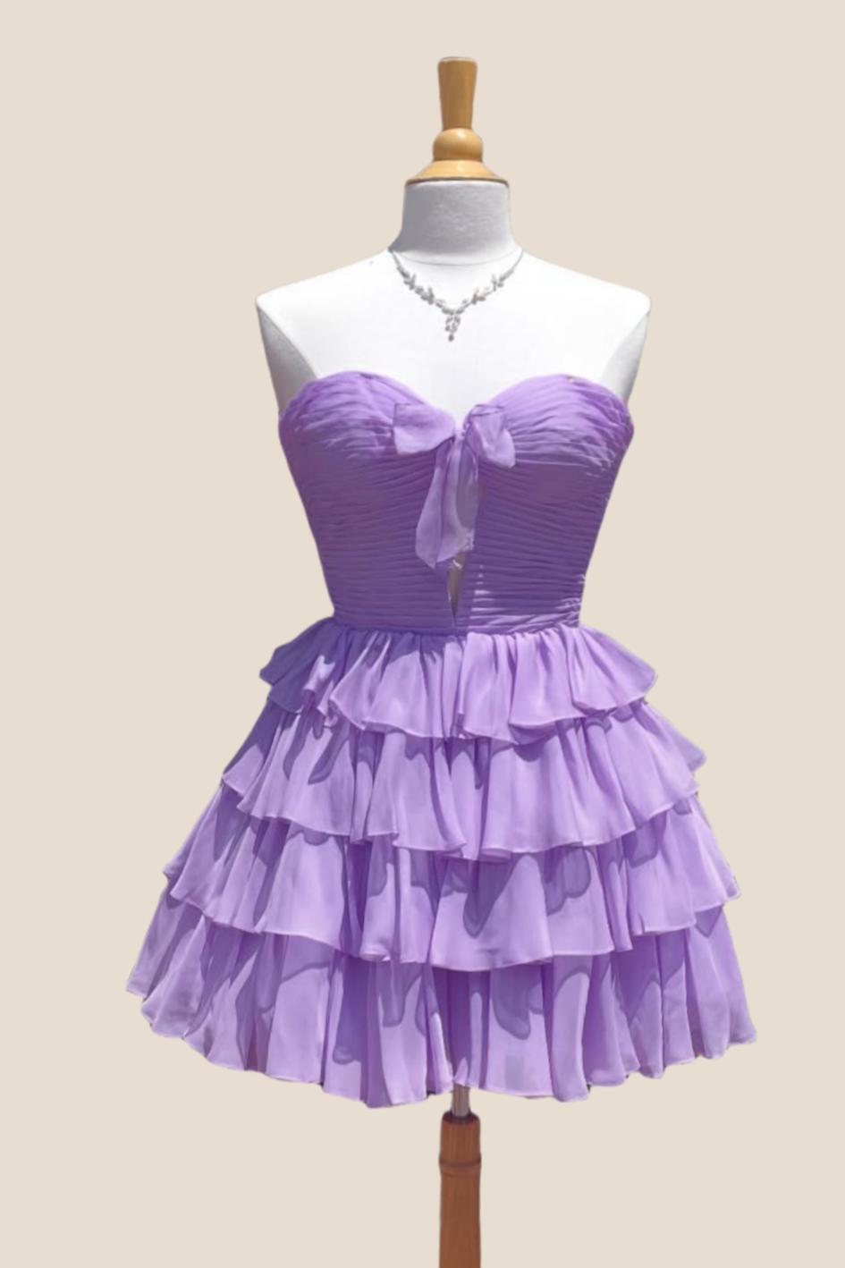 Strapless Green Chiffon Bow Ruffle Short Dress