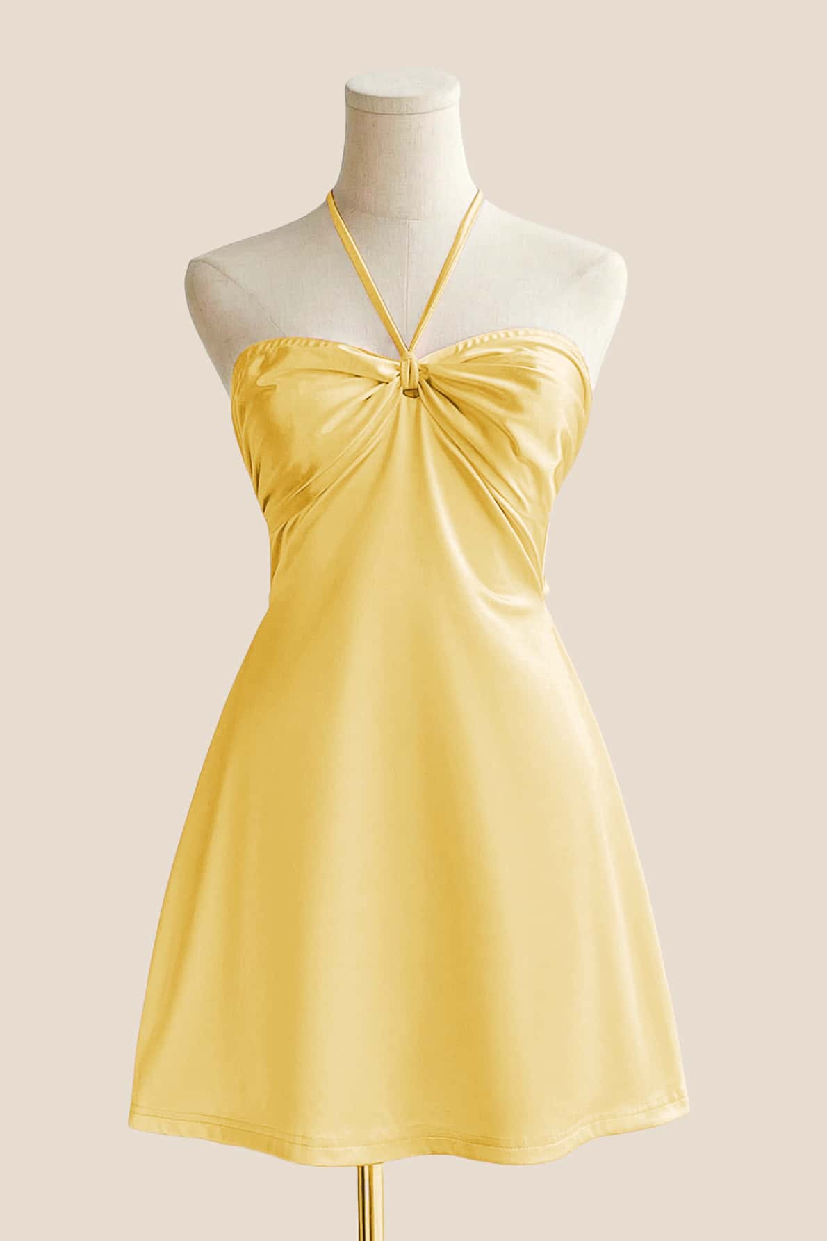 Halter Sage Green Back Tie A-line Short Dress
