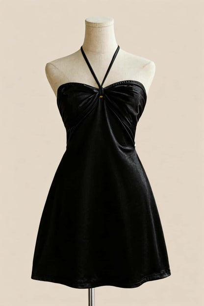 Halter Sage Green Back Tie A-line Short Dress
