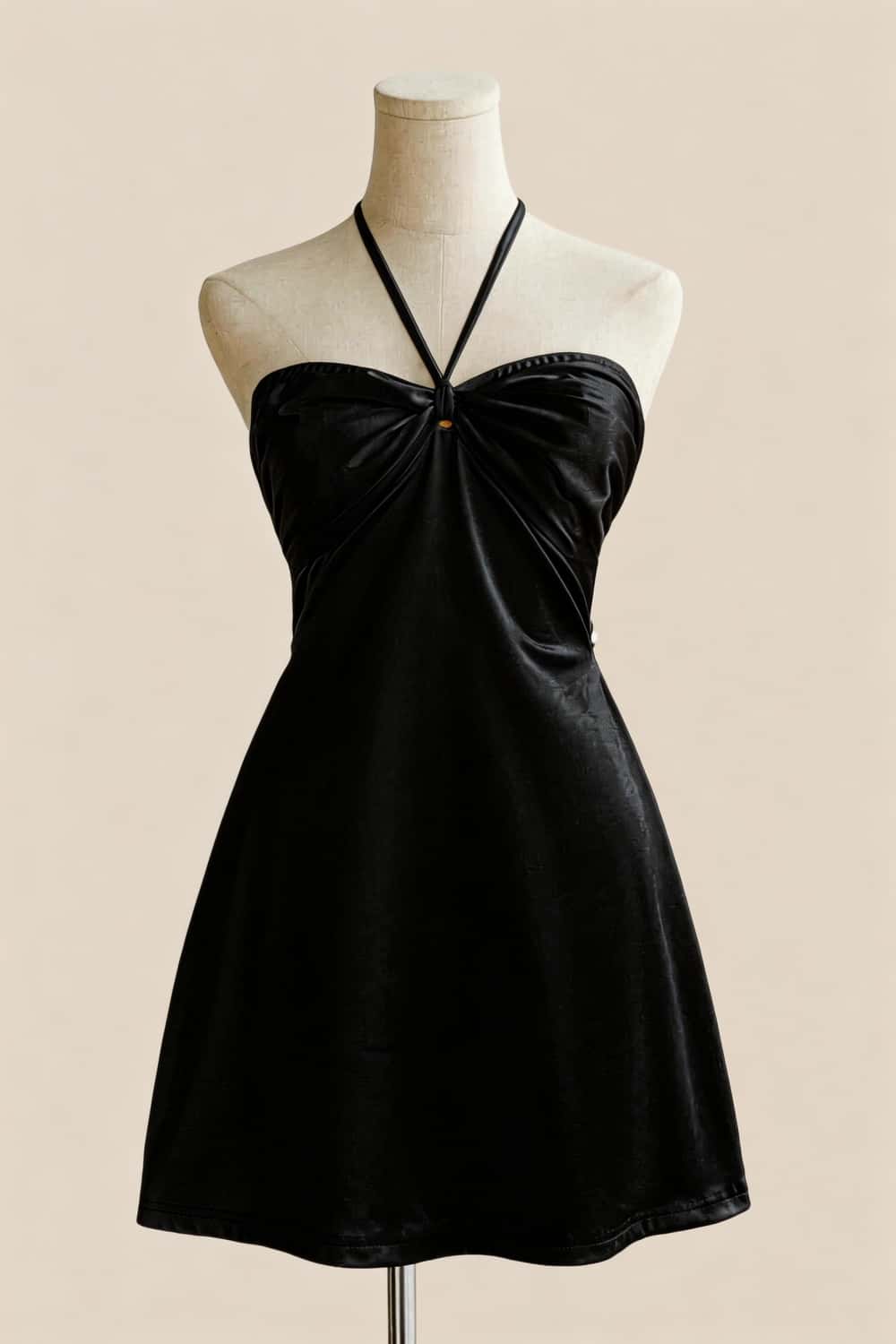Halter Yellow Back Tie A-line Short Dress