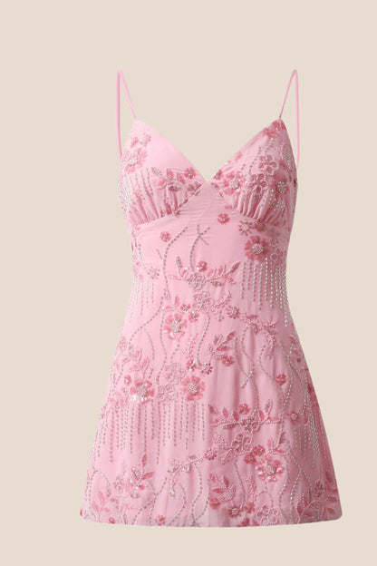 Light Blue Beaded Straps Fitted Mini Dress