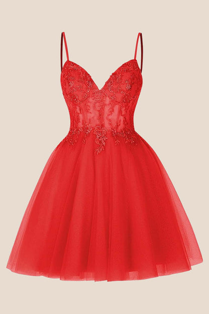 Hot Pink Straps Appliques A-line Short Dress