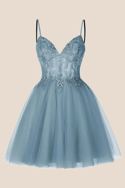 Lavender Straps Appliques A-line Short Dress