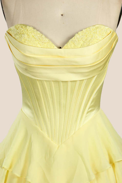 Light Blue Corset Chiffon Tiered Formal Gown