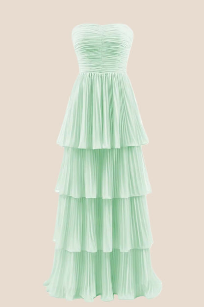 Hot Pink Chiffon Pleated A-line Tiered Maxi Dress