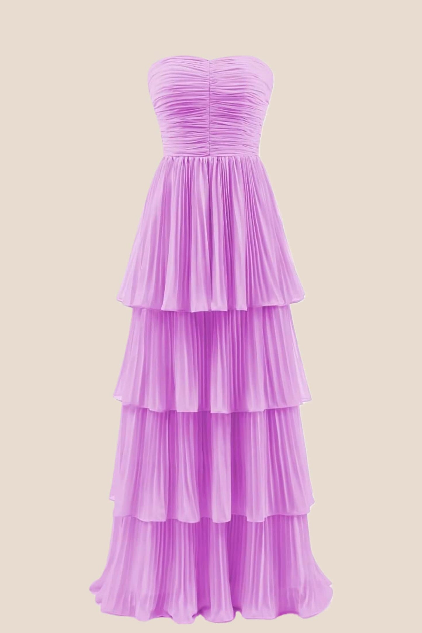 Hot Pink Chiffon Pleated A-line Tiered Maxi Dress