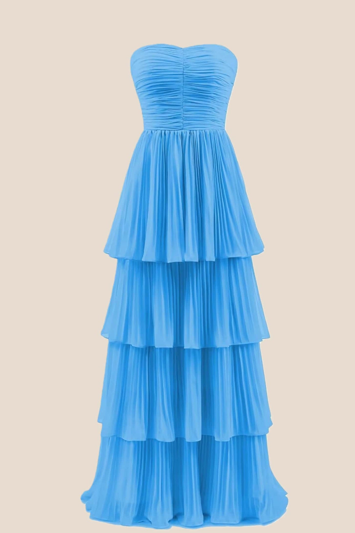 Hot Pink Chiffon Pleated A-line Tiered Maxi Dress