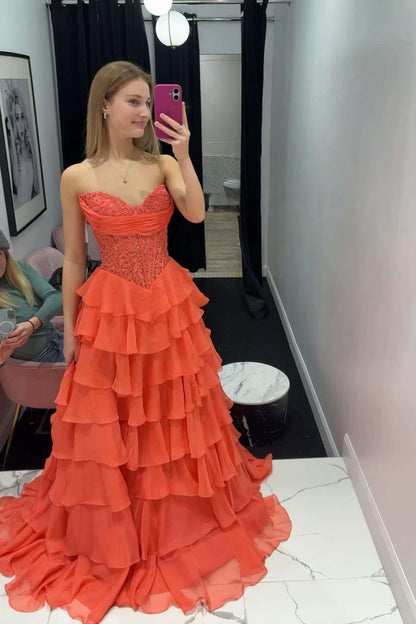 Light Blue Lace Corset Chiffon Ruffle Long Dress